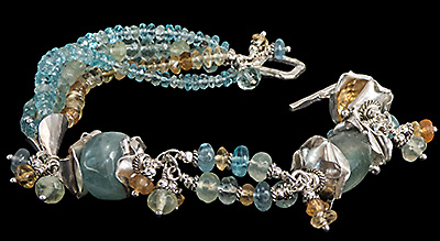 Aquamarine, Sterling and Fine Silver Bracelet